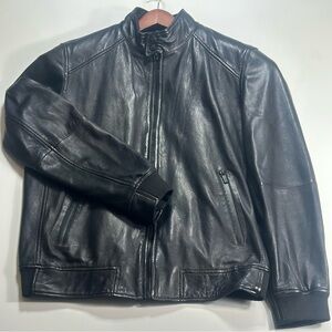 Massimo Dutti Black Nappa Leather Bomber Moto Jacket XXL Euro Style